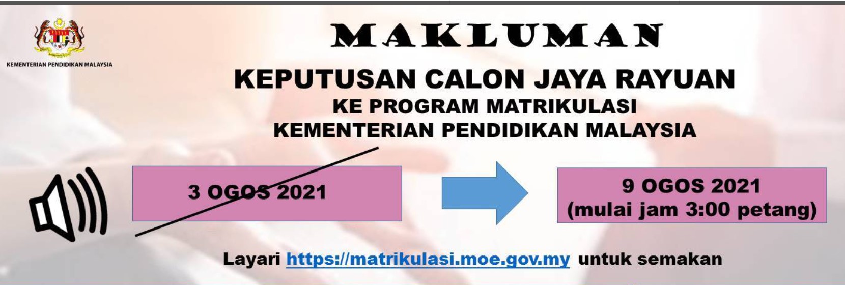 keputusan calon jaya rayuan matrikulasi sumber kementerian pendidikan malaysia